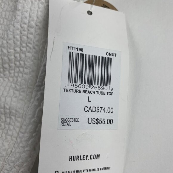 Hurley Tube Top Women Large White Textured Beach Ruched Sweetheart Neck Swimwear - Picture 2 of 7